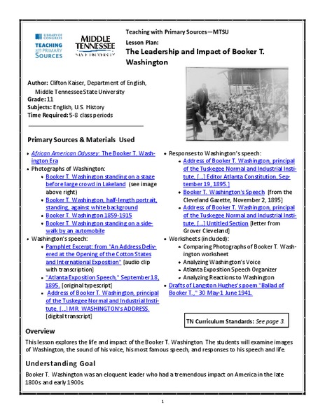 The Leadership and Impact of Booker T. Washington Lesson Plan