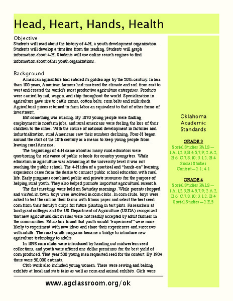 Head, Heart, Hands, Health Lesson Plan