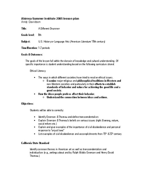 A Different Drummer Lesson Plan