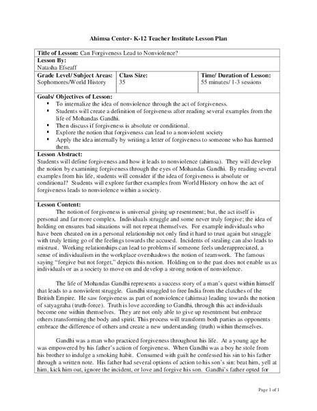 Can Forgiveness Lead to Nonviolence? Lesson Plan