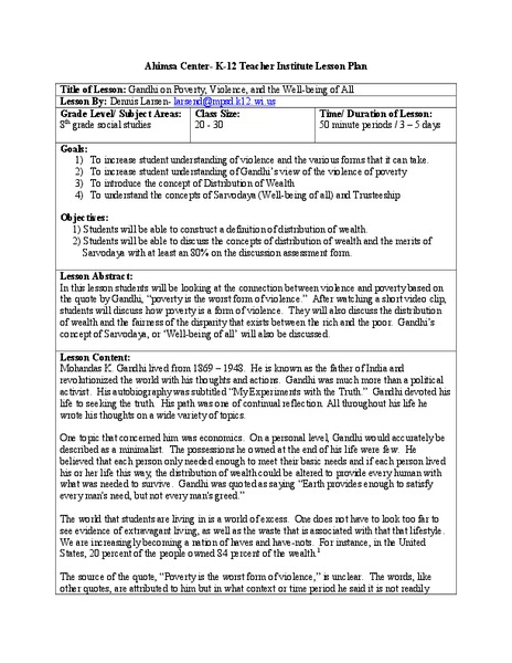 Gandhi on Poverty, Violence, and Well-Being of All Lesson Plan