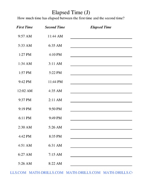 Elapsed Time Worksheet