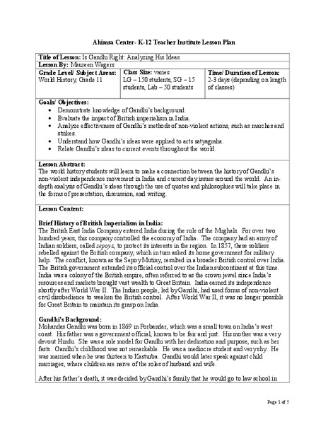 Is Gandhi Right: Analyzing His Ideas Lesson Plan