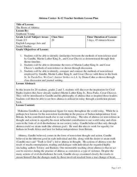The Roots of Ahimsa Lesson Plan