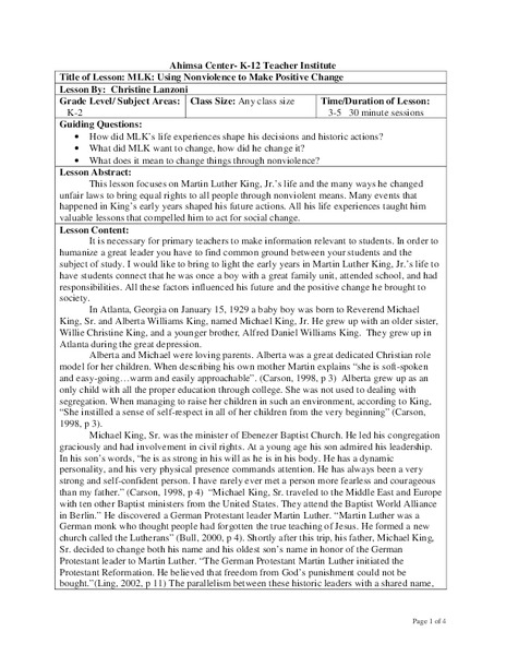 MLK: using Nonviolence to Make Positive Change Lesson Plan