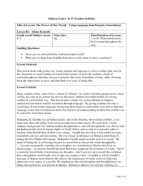 The Power of Our Words: Using Language that Promotes Nonviolence Lesson Plan