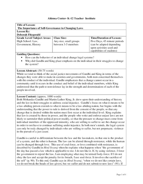 The Importance of Self-Governance in Changing Laws Lesson Plan