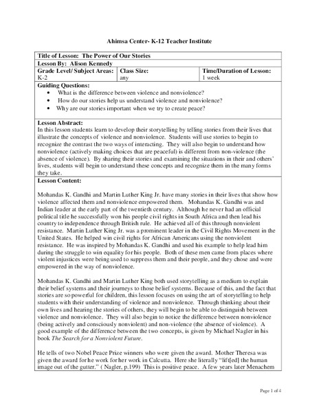 The Power of Our Stories Lesson Plan