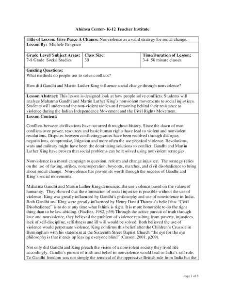 Give Peace A Chance: Nonviolence as a valid strategy for social change  Lesson Plan