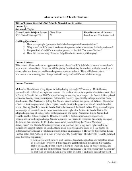 Gandhi’s Salt March: Nonviolence in Action Lesson Plan