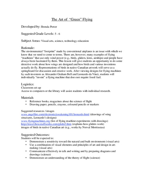 The Art of "Green" Flying Lesson Plan