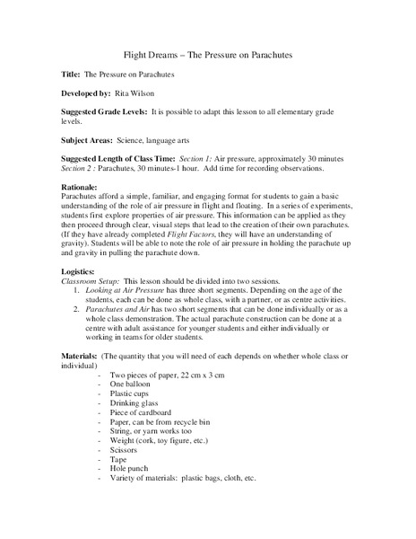 Flight Dreams - The Pressure on Parachutes Lesson Plan