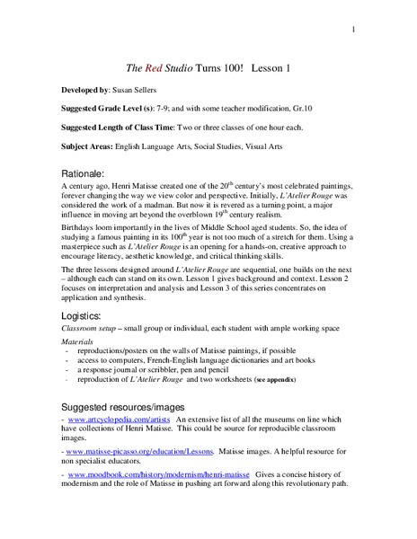 The Red Studio Turns 100! Lesson Plan