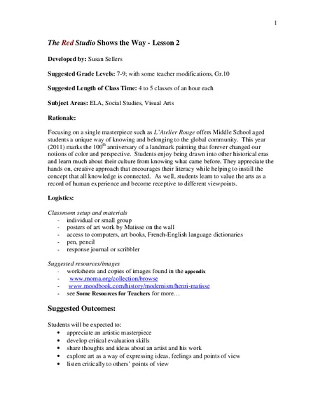 The Red Studio Shows the Way Lesson Plan