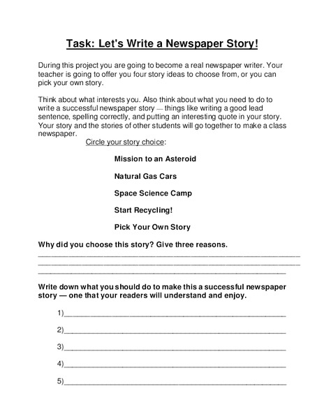 Let's Write a Newspaper Story Worksheet