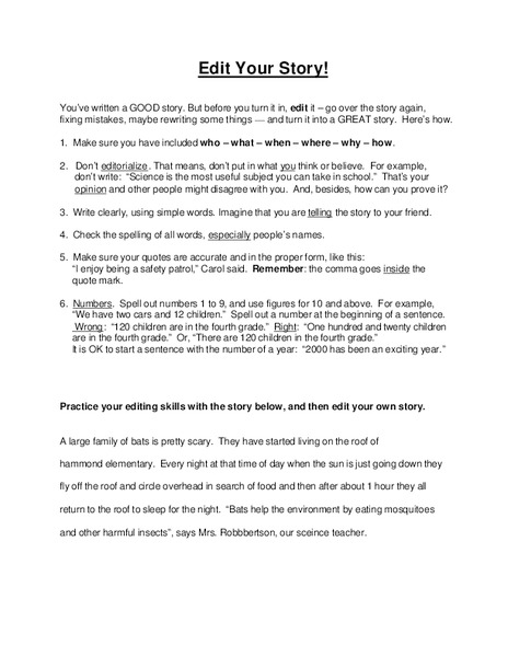 Edit Your Story Worksheet