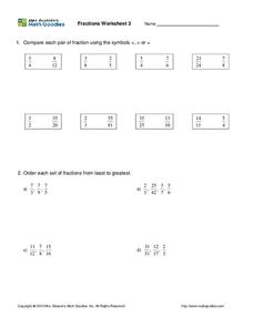 Fractions: comparing and ordering Worksheet
