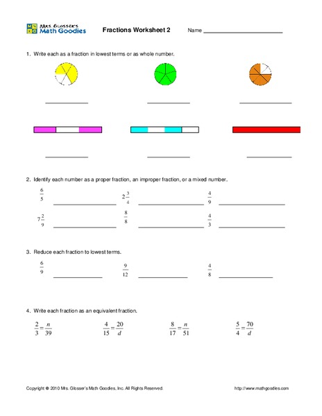Fractions: pie graphs, numbers, and bars Worksheet