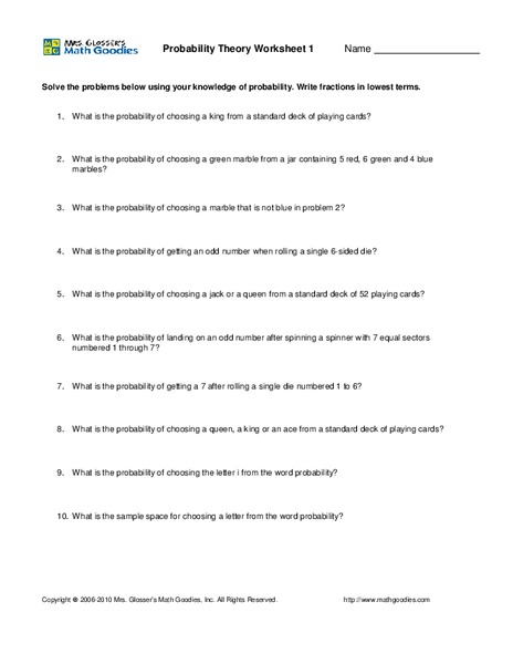 Probability Theory: 1 Worksheet