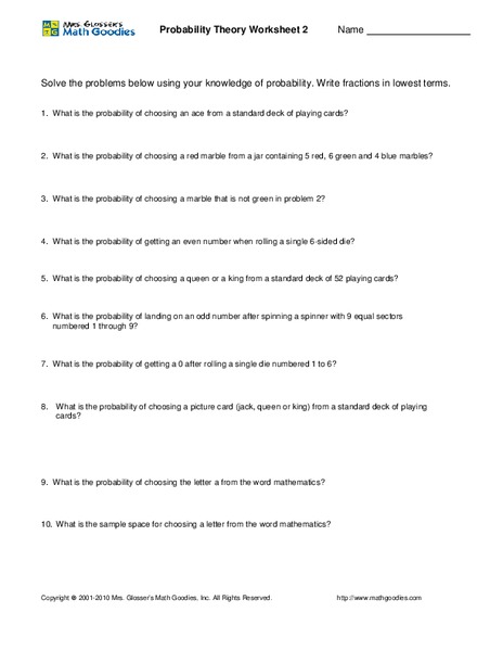 Probability Theory Worksheet