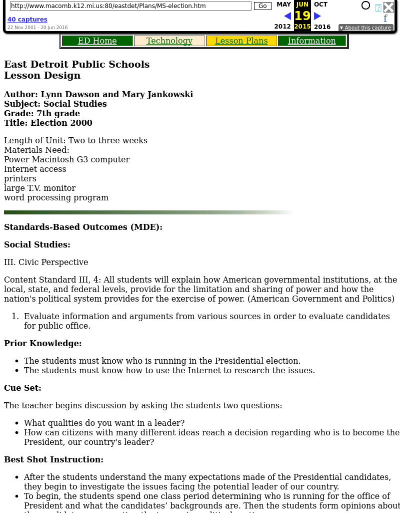 Election 2000 Lesson Plan