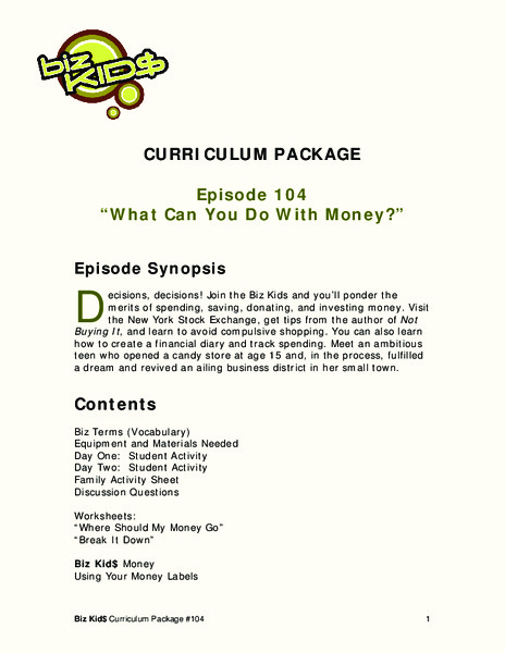 What Can You Do With Money? Lesson Plan