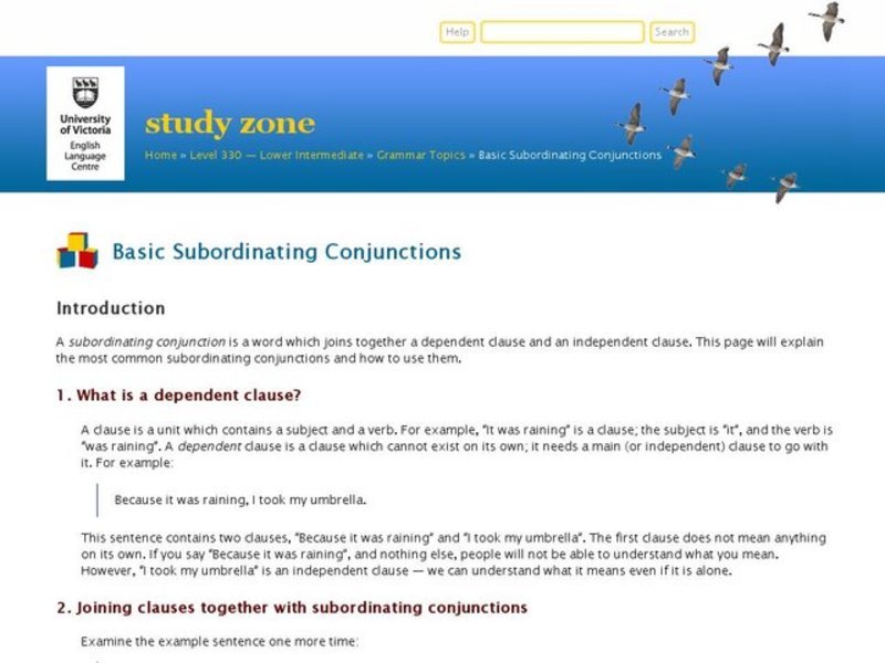 Basic Subordinating Conjunctions Interactive
