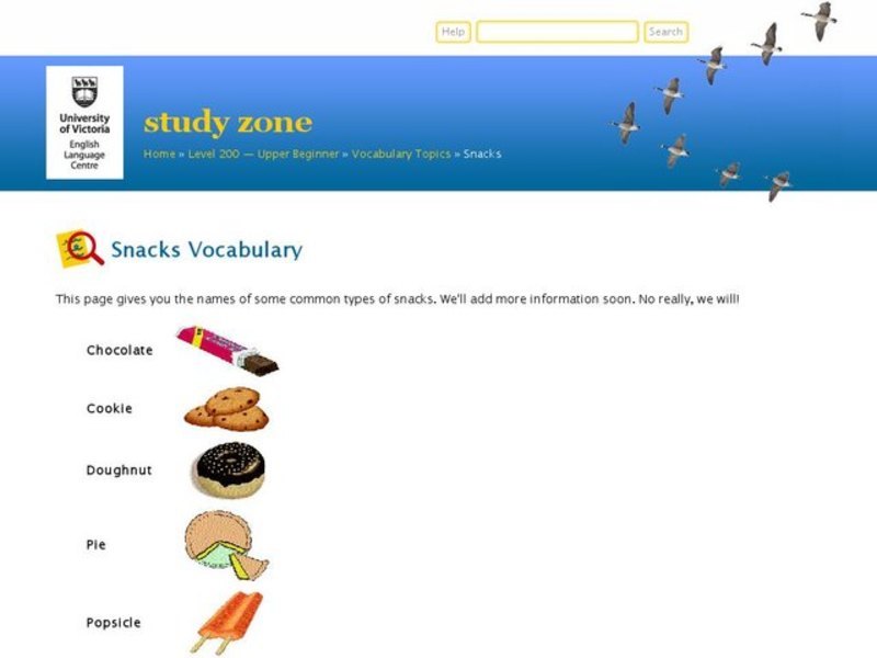 Snacks Vocabulary Worksheet