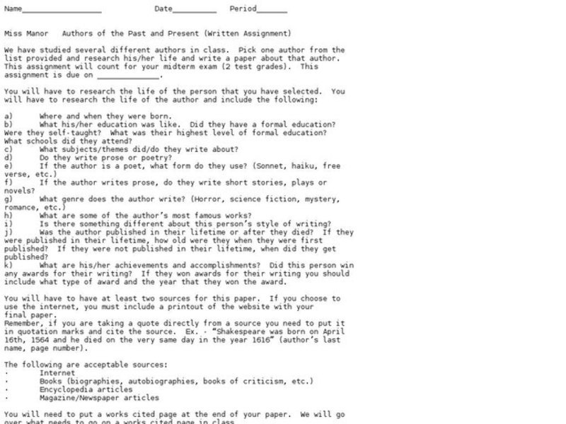 Authors of the Past and Present Lesson Plan