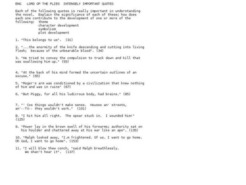 Lord of the Flies Intensely Important Quotes Worksheet