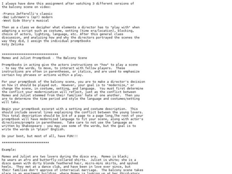 Romeo and Juliet Promptbook - The Balcony Scene Worksheet