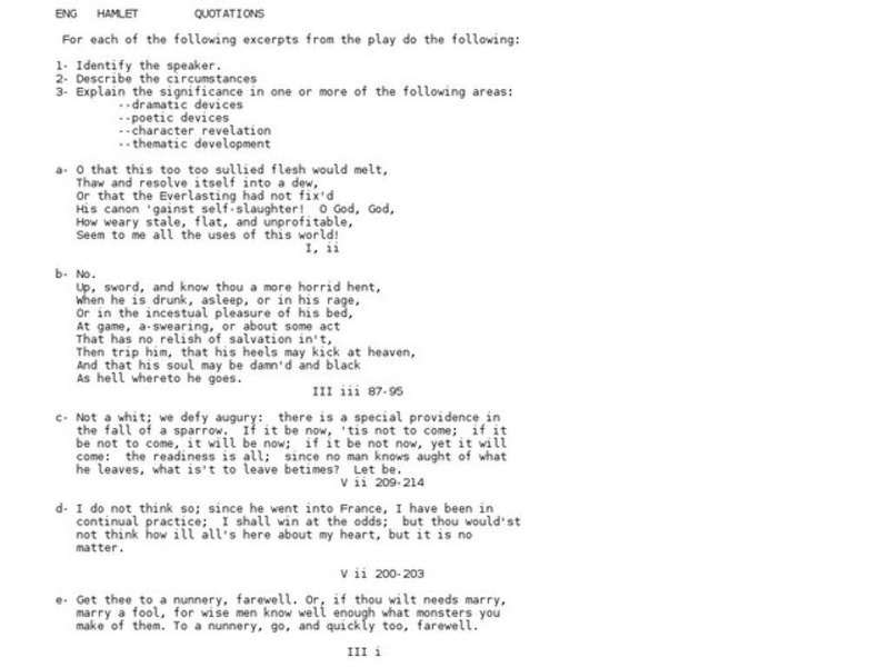 Hamlet: Quotations Writing
