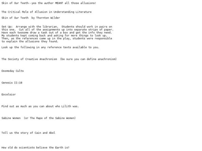 Skin of Our Teeth by Thornton Wilder Worksheet