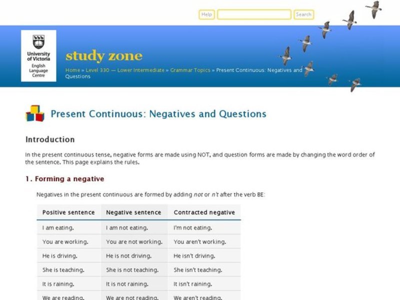Present Continuous: Negatives and Questions  Interactive