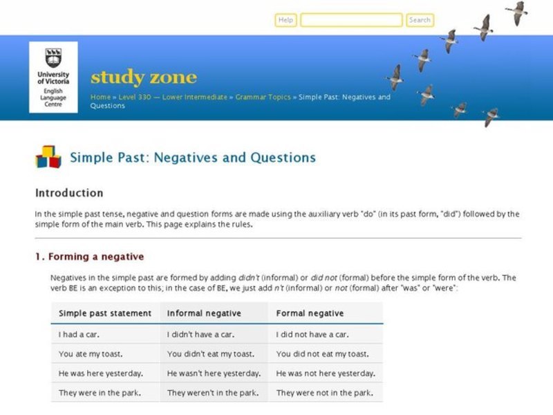 Simple Past Tense:  Negatives and Questions Interactive
