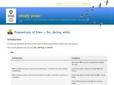 Prepositions of Time--For, During, While Interactive