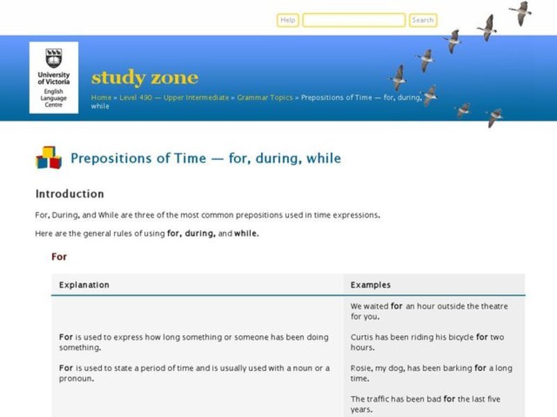 Prepositions of Time--For, During, While Interactive