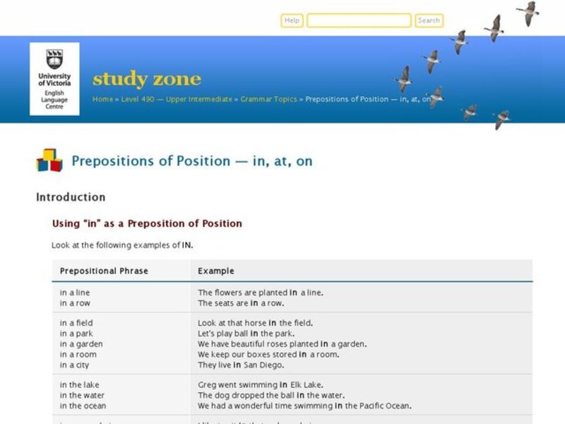 Preposition of Position--in, at, on Interactive