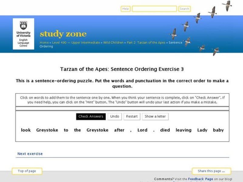 Sentence Ordering Exercise 3:  Tarzan of the Apes Interactive