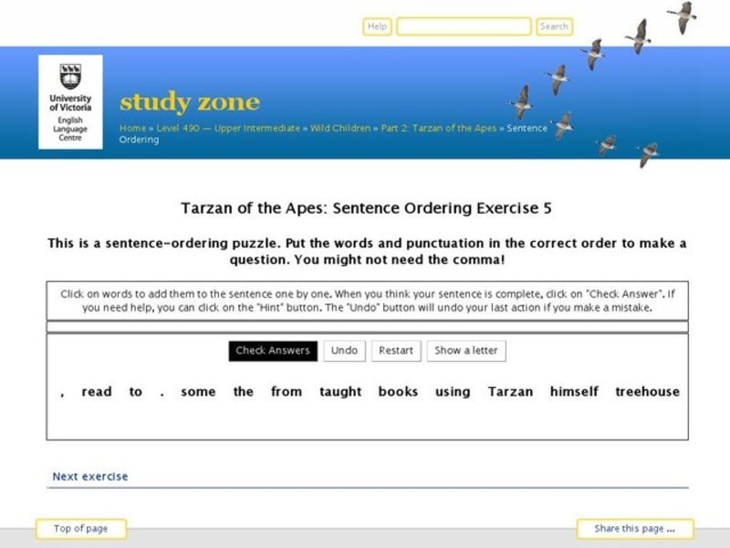 Sentence Ordering Exercise 5:  Tarzan of the Apes Interactive