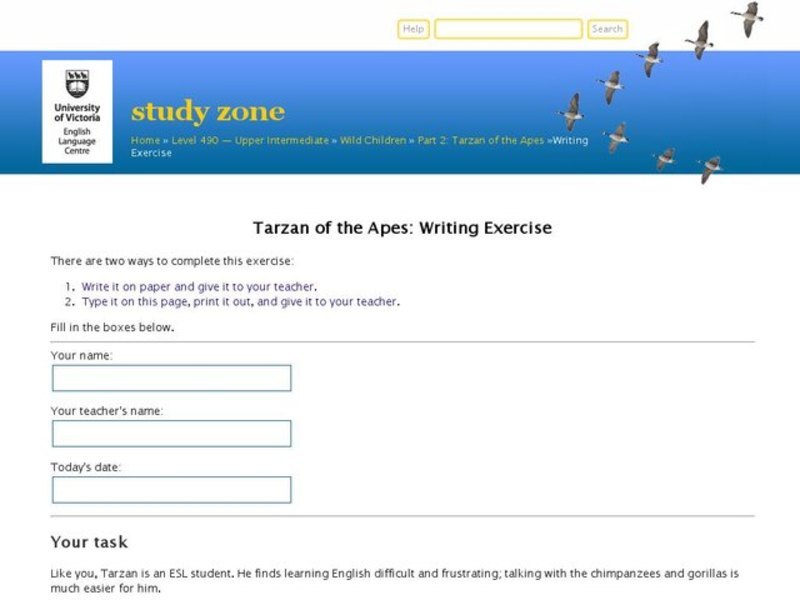 Tarzan: Writing Exercise Interactive