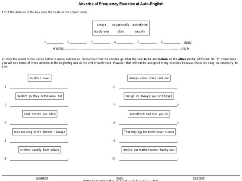 Adverbs of Frequency Exercise Interactive