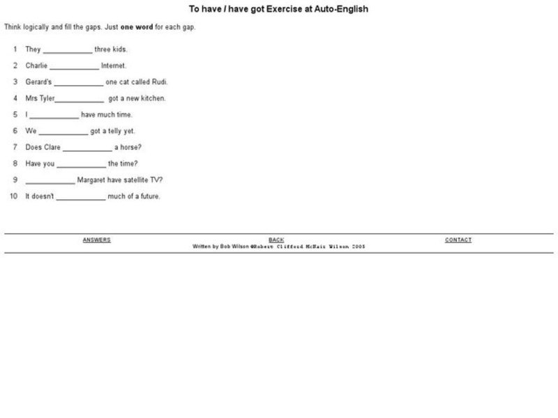 To Have/Have Got Exercise Interactive