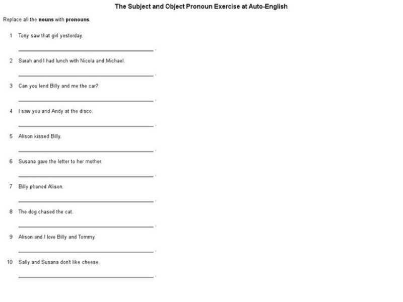 The Subject and Object Pronoun Interactive