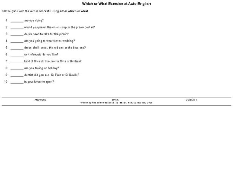 Which or What Exercise Interactive