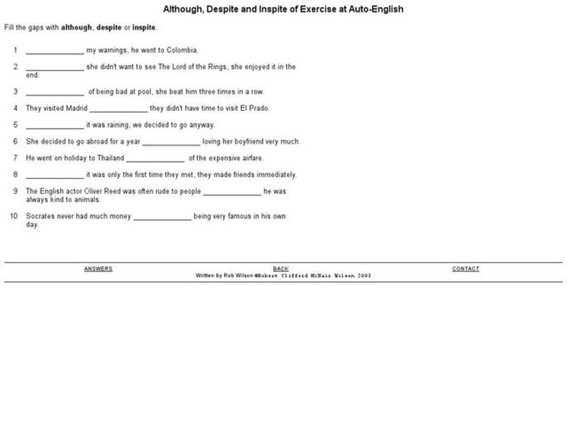 Although, Despite, and Inspite of Exercise Interactive