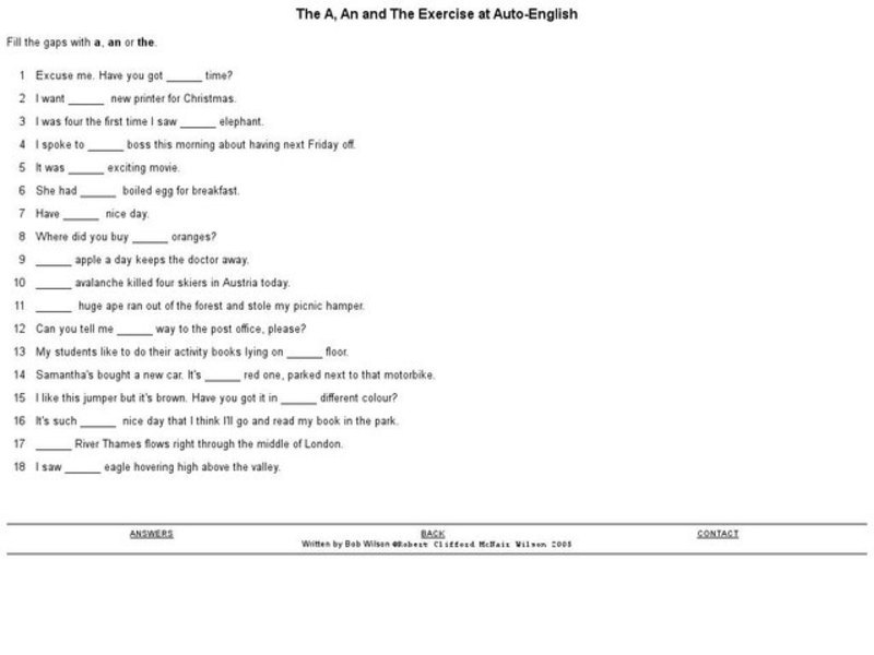 The A, An and The Exercise Interactive