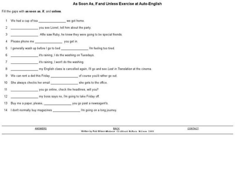 As Soon As, If and Unless Exercise Interactive