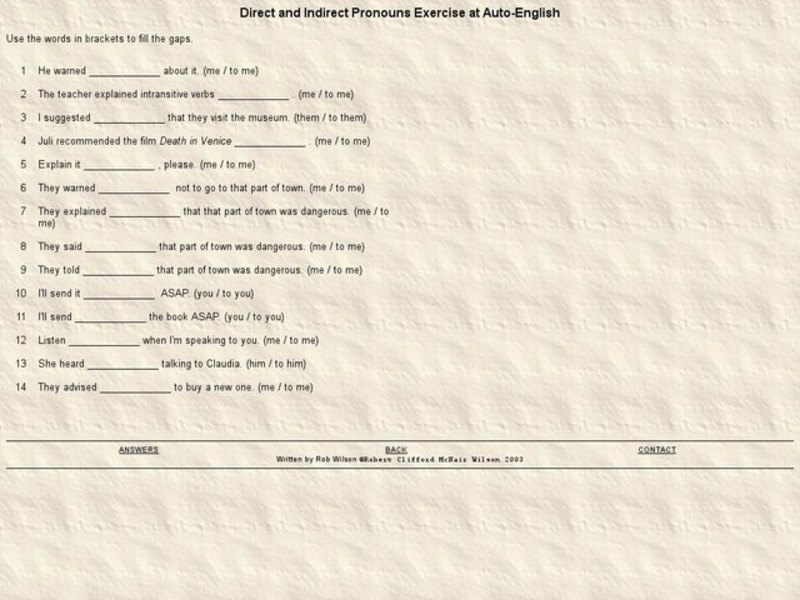 Direct and Indirect Pronouns Exercise Interactive