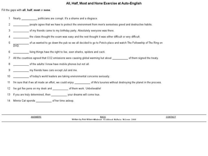 All, Half, Most and None Exercises Worksheet
